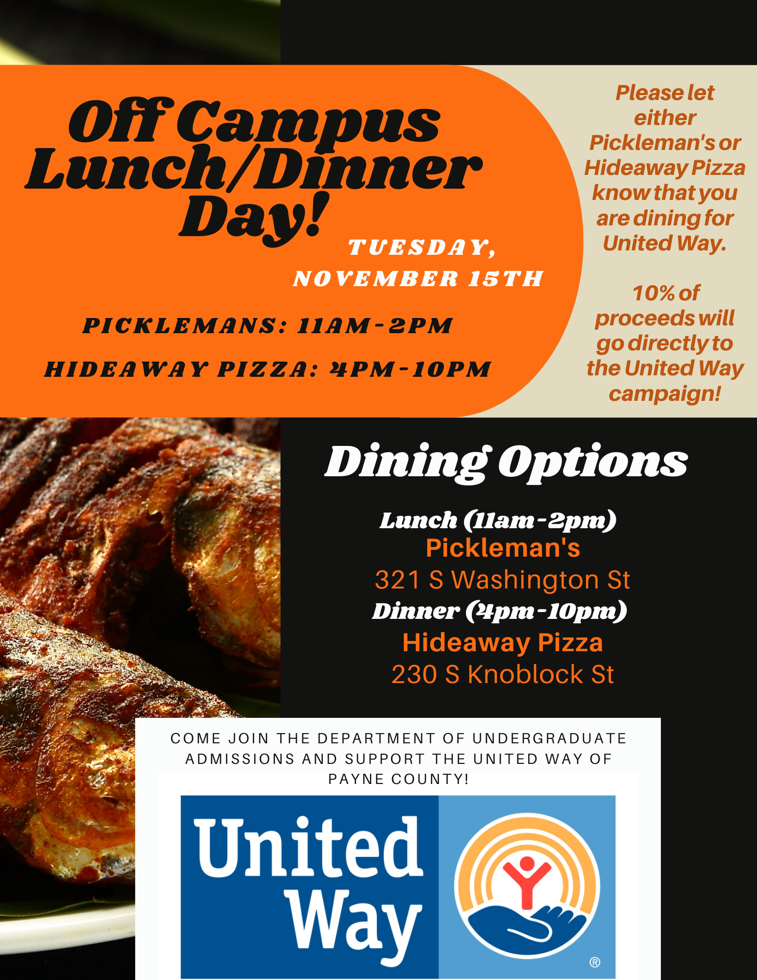Off Campus Lunch/Dinner Day OSU Undergraduate Admissions United Way